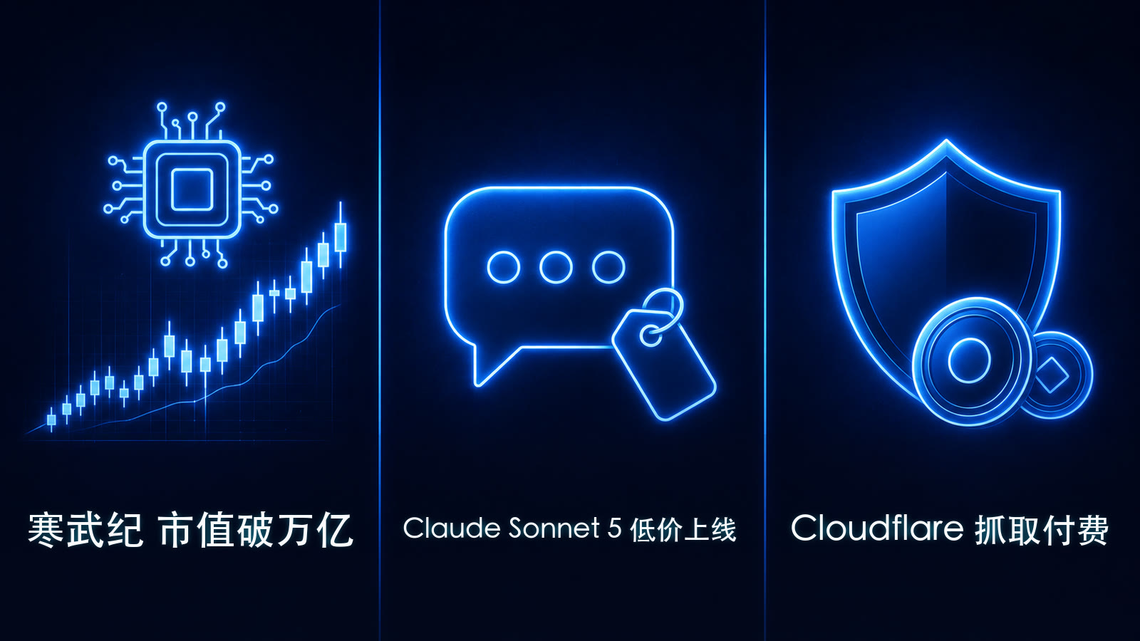 寒武纪成科创板首支万亿市值股；Claude Sonnet 5 低价策略冲击 API 市场；Cloudflare 推行 AI 抓取付费