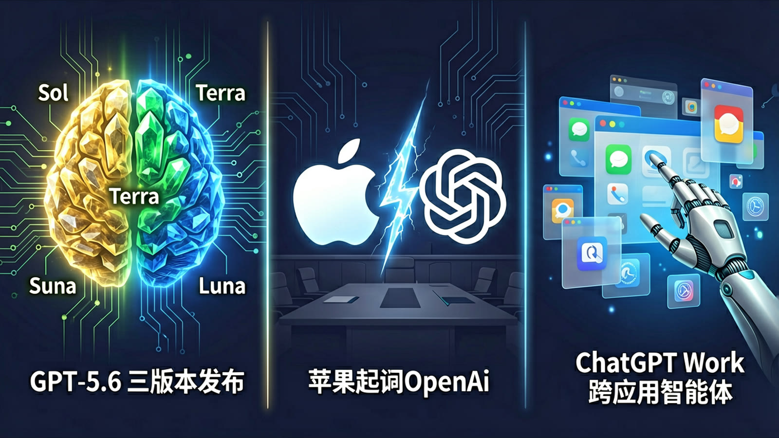 GPT-5.6 系列模型发布：Sol、Terra、Luna；苹果起诉OpenAI窃取商业机密开发AI硬件；OpenAI 论文：GPT-5.6 Sol Ultra 证明图论"循环