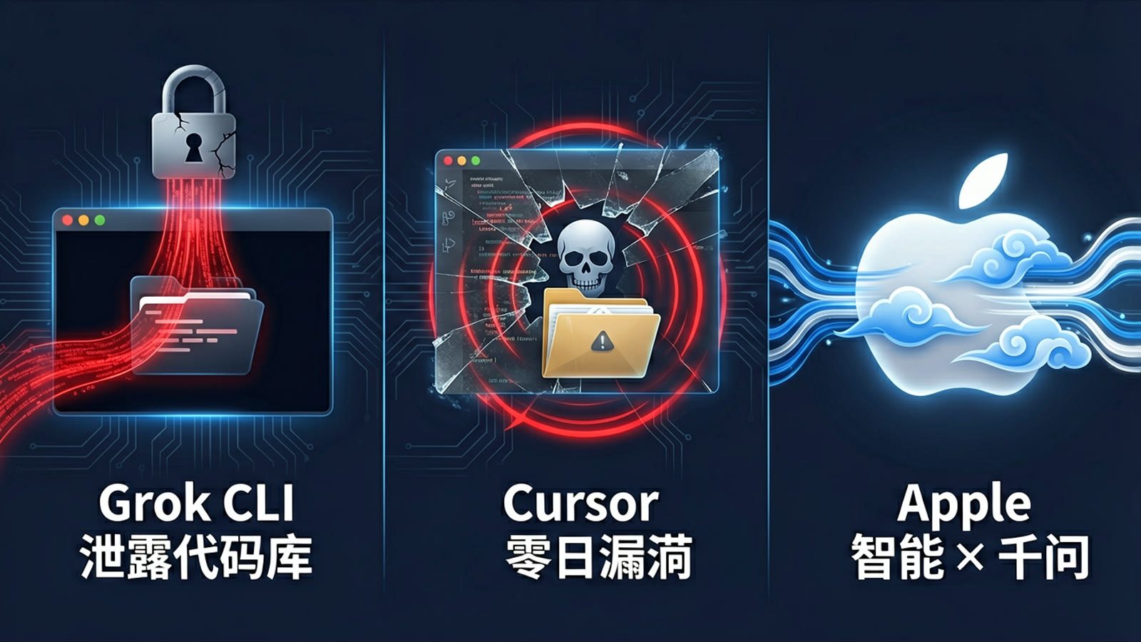 xAI 官方 Grok CLI 被曝静默上传整个代码库及用户密钥；Cursor IDE 0day 漏洞：打开恶意仓库即可自动执行任意代码；国行 Apple 智能完成备案，阿里千问将集成至苹果 AI 能力